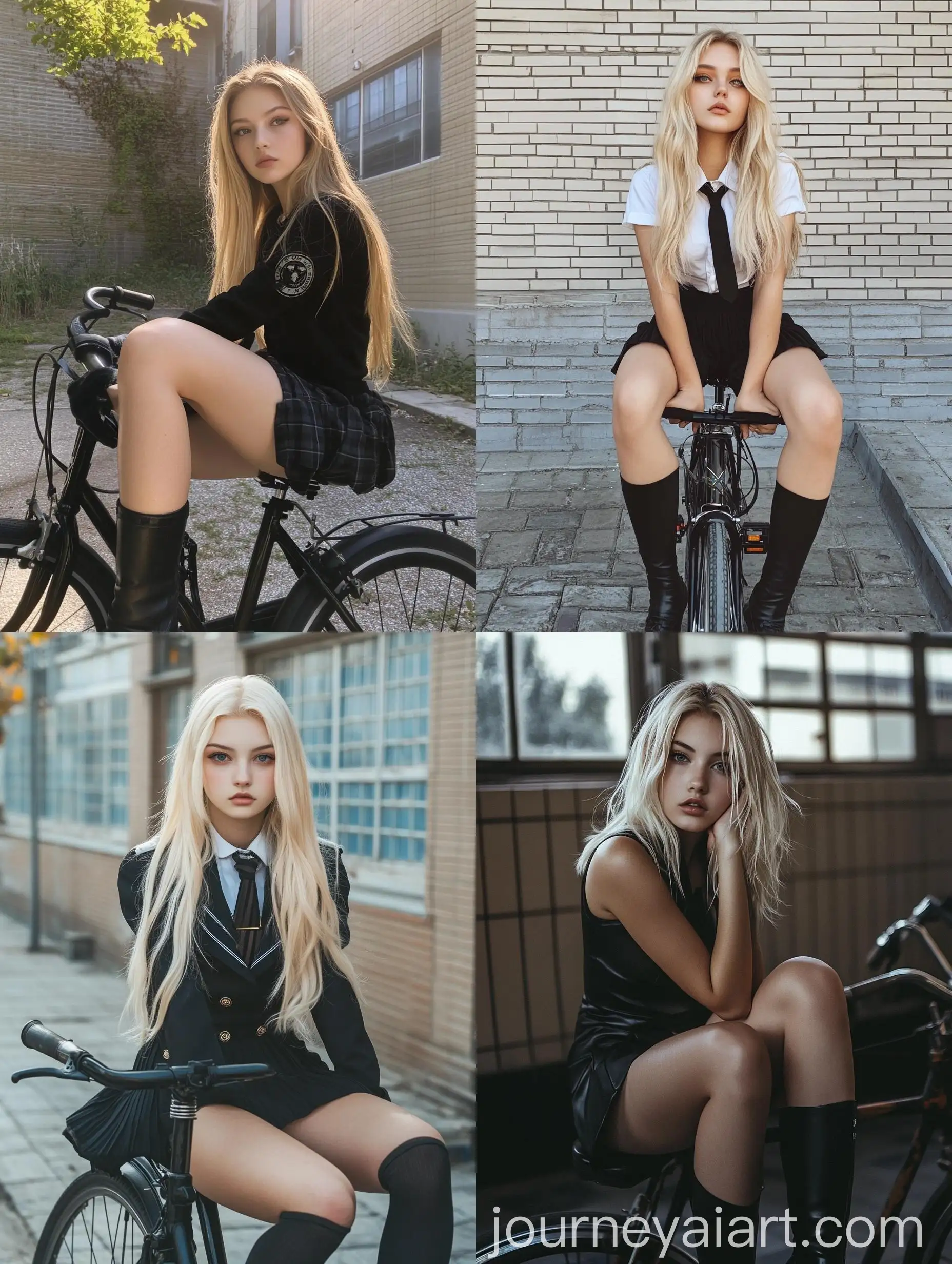 Blonde-Girl-on-Bicycle-in-School-Uniform-with-Sculpted-Gym-Body