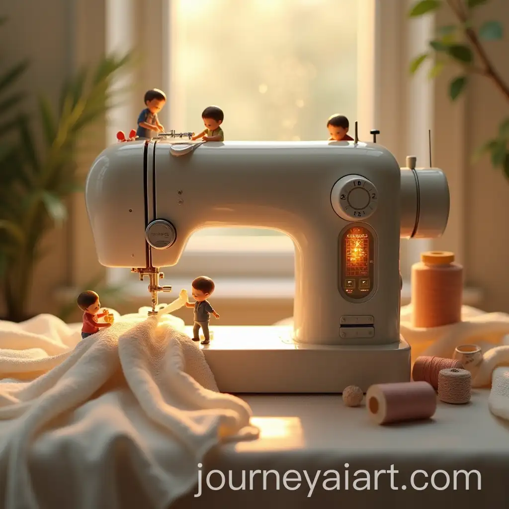 Small-Workers-Operating-a-Modern-Sewing-Machine-in-a-Magical-Setting