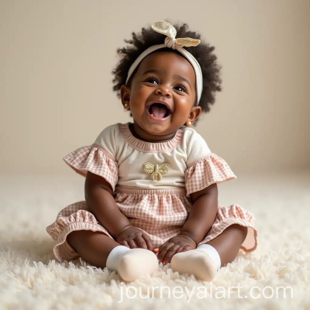 Cute-Black-Baby-Laughing-in-Fashionable-Outfit-on-Plush-Carpet