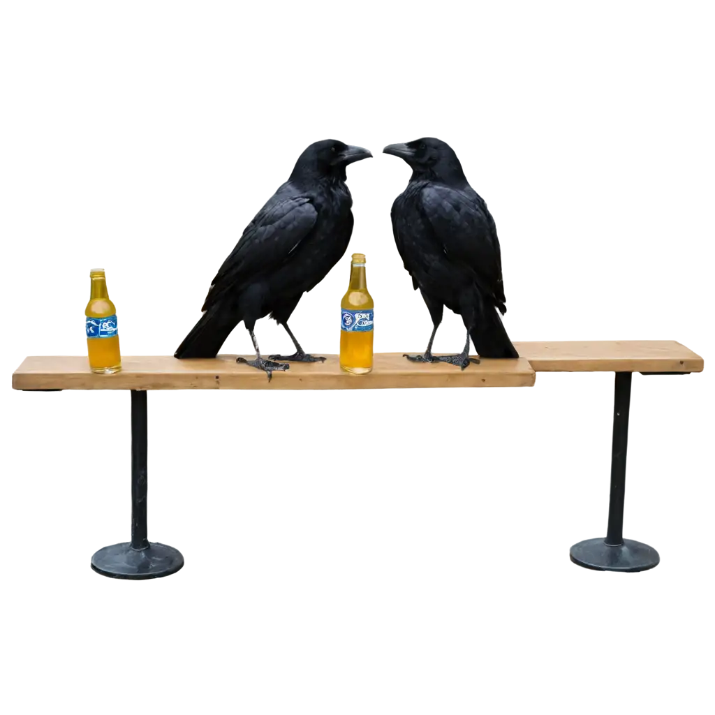 Two crows drinking beer at a bar