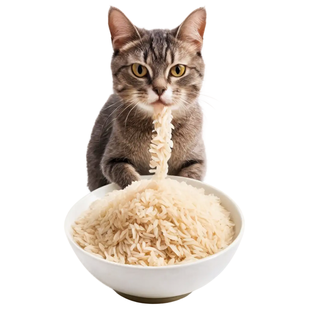 Cat-Eating-Rice-PNG-Image-HighQuality-Illustration-for-Various-Uses