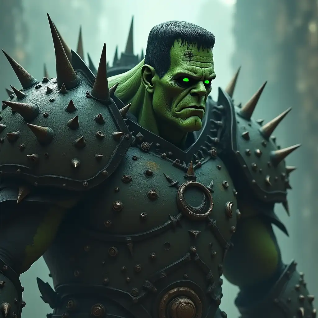 Giant-Frankenstein-Monster-in-Spiked-Dark-Plate-Armor-with-Glowing-Green-Eyes