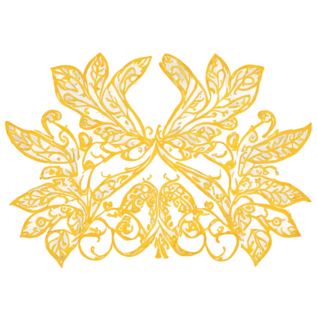 Intricate-Yellow-Batik-Pattern-PNG-Traditional-Indonesian-Floral-Leaf-Motif-for-Textile-Design