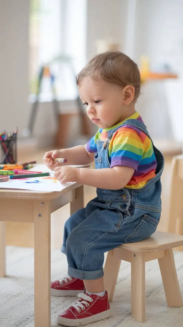 Toddler-Boy-Concentrating-on-Art-Supplies-in-a-Playful-Indoor-Studio