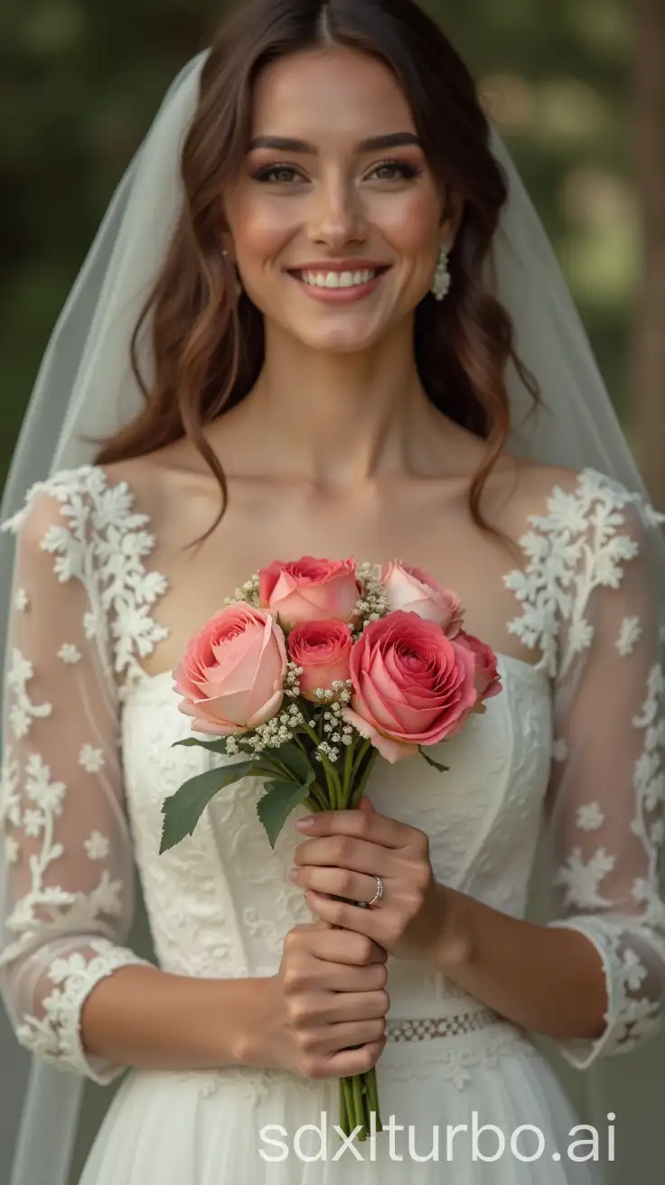 Bride-Holding-Bouquet-with-Floral-Accents