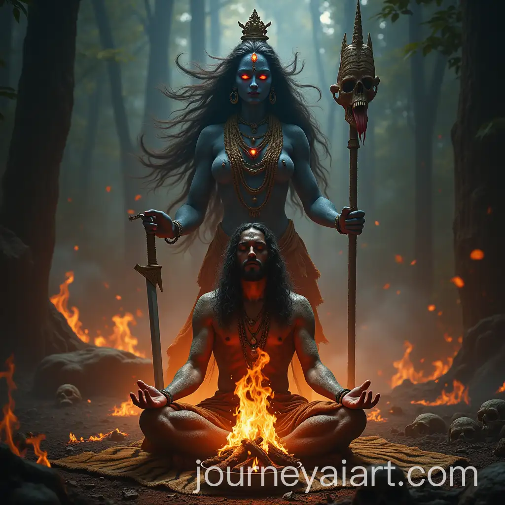 Hindu-Devotee-Meditating-in-Divine-Sadhana-with-Maa-Kali