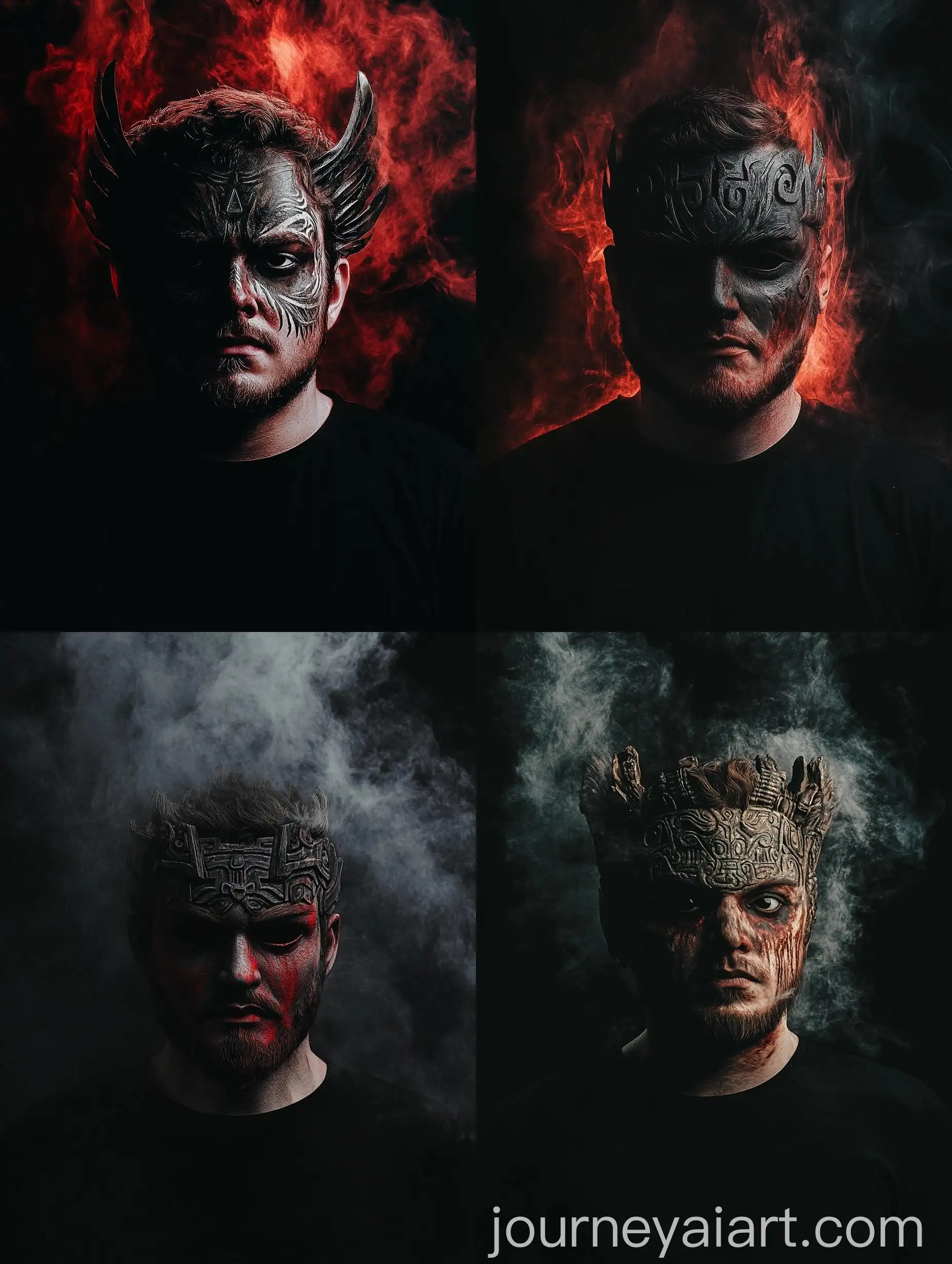 Ancient-Temple-Shaman-Masks-in-Mysterious-Darkness