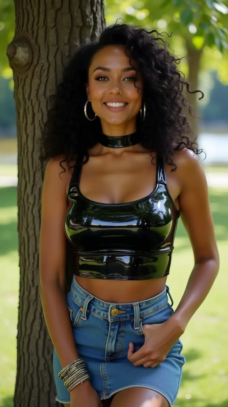 Confident-Curvy-Woman-in-Stylish-Black-Latex-Outfit-at-City-Park