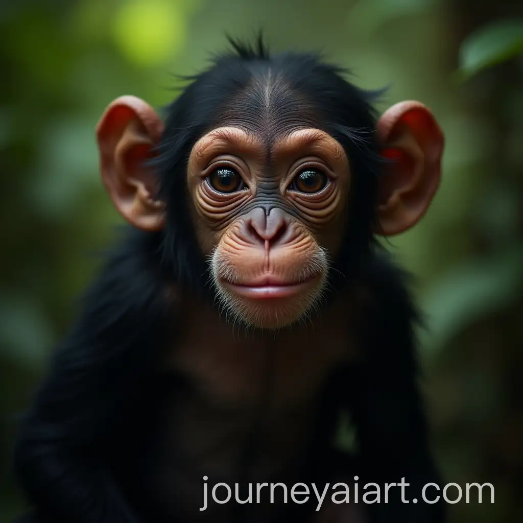 CloseUp-of-Baby-Chimpanzee-with-Intense-Expression-in-Jungle-Setting