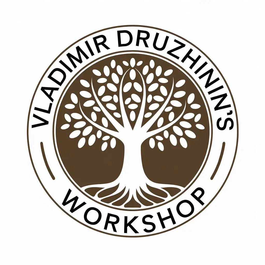 a vector logo design,with the text "Vladimir Druzhinin's workshop", main symbol:Tree,Moderate,be used in Retail industry,clear background