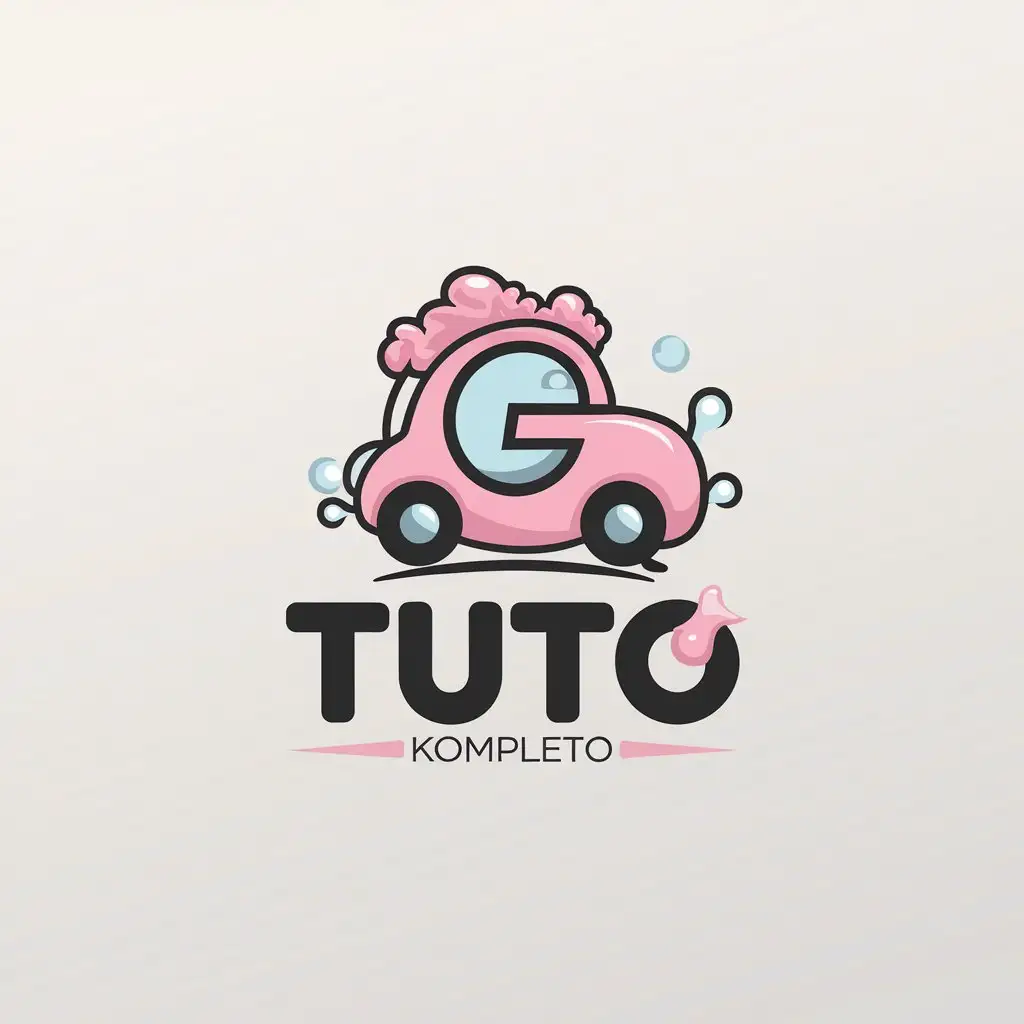 LOGO Design for Tuto Kompleto Pink Cartoon Car with HandWashed Foam and Minimalistic Style for Automotive Industry