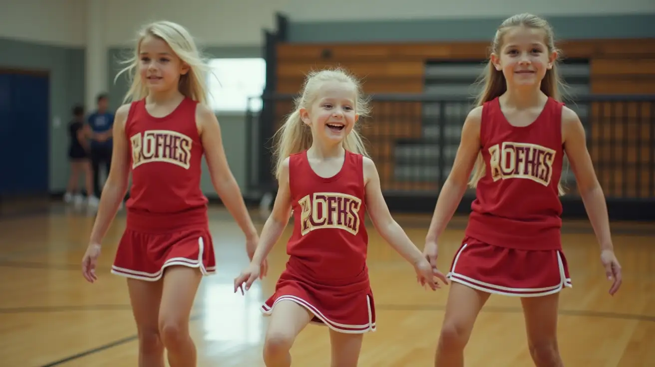 Young-Cheerleaders-Practicing-Routine-in-School-Gym