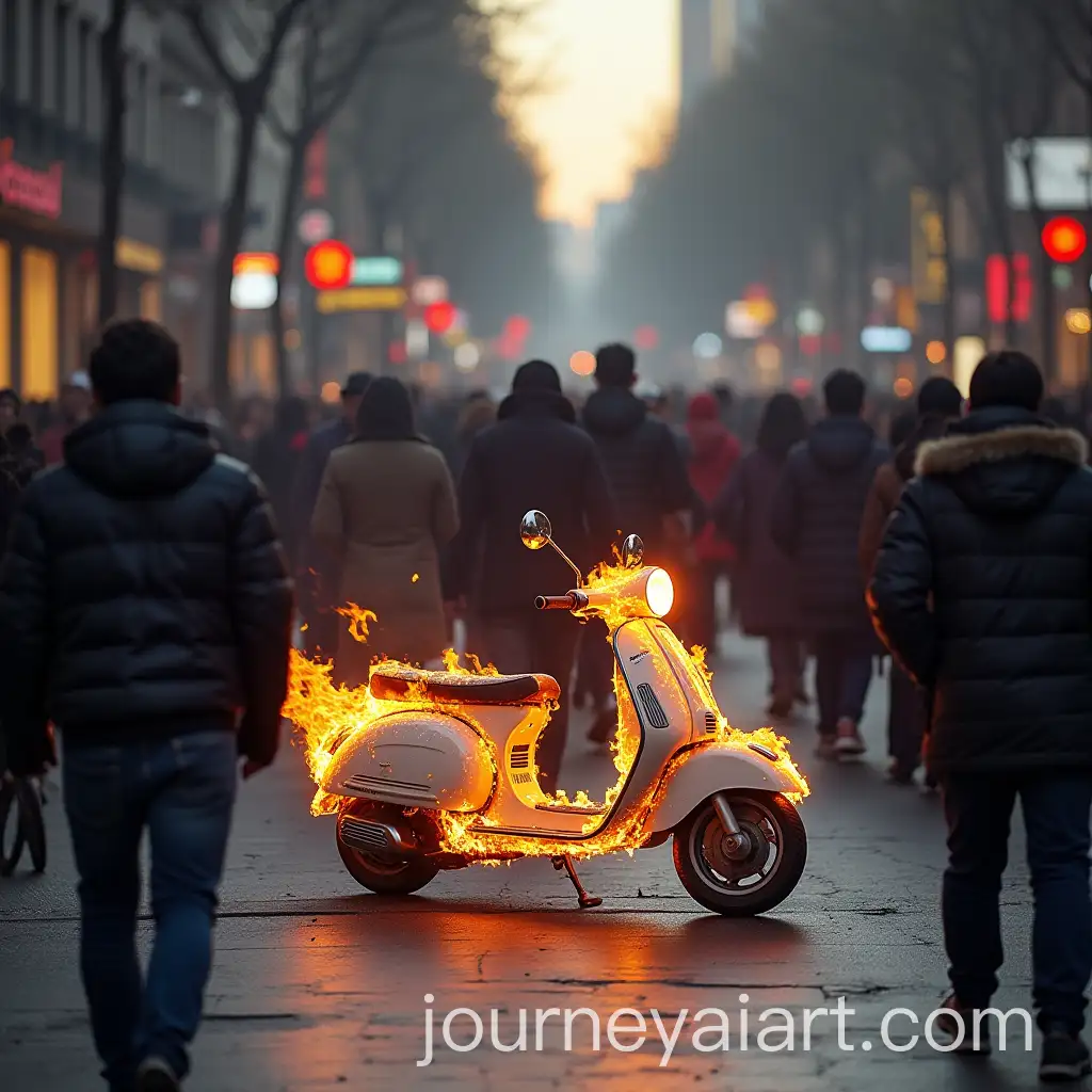 Crowd-of-People-Ignoring-a-Burning-Scooter-in-Urban-Street