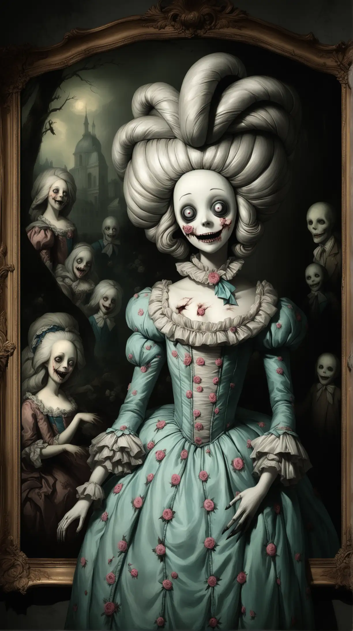 Creepy MarieAntoinette Spirit in Grotesque Background