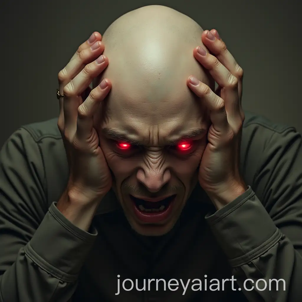 Stressed-Person-Gripping-Head-in-Anguish-with-Red-Eyes-and-Bald-Head