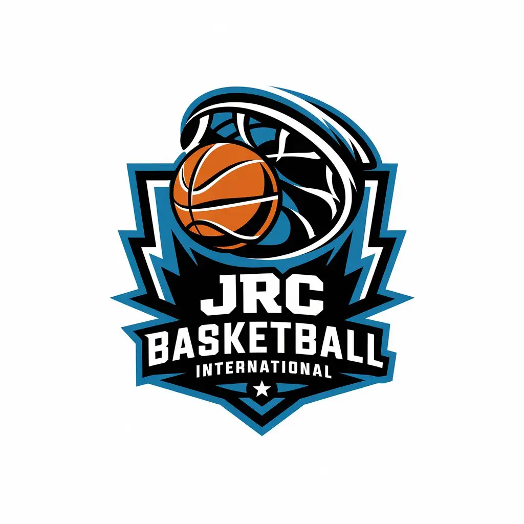 LOGO Design for JRC Basketball Academy International Dunking Basketball with Bold Typography