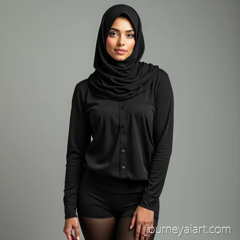 Woman-in-Hijab-Wearing-BlackAI-Image-Prompt-Expansion-Tight-Shorts-and-Tights