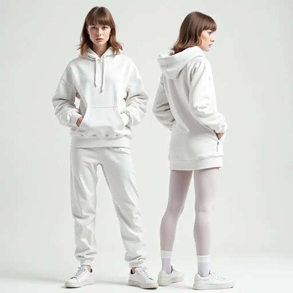 Unisex-Street-Fashionable-Hoodie-Mockup-with-White-Shorts-and-Tights-on-Caucasian-Model