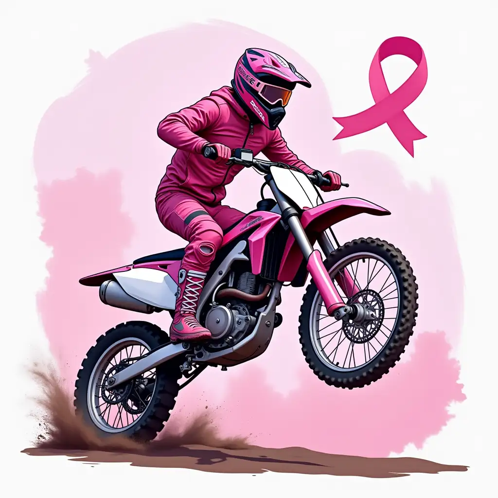 breast cancer themed dirt bike, motocross, pink ribbon, pink dirt bike, breast cancer, clipart