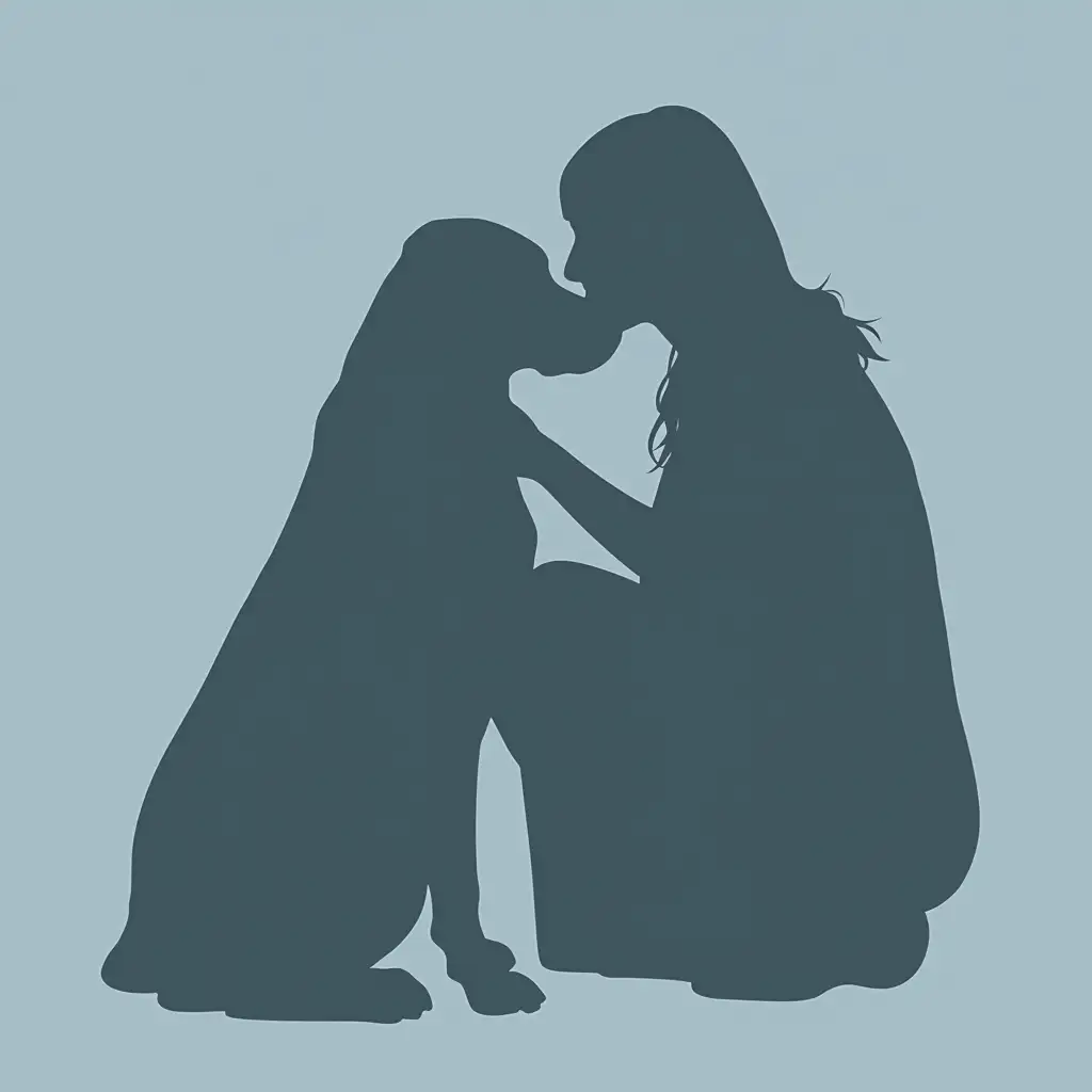 Silhouette-of-Woman-and-Dog-in-Minimalist-Style