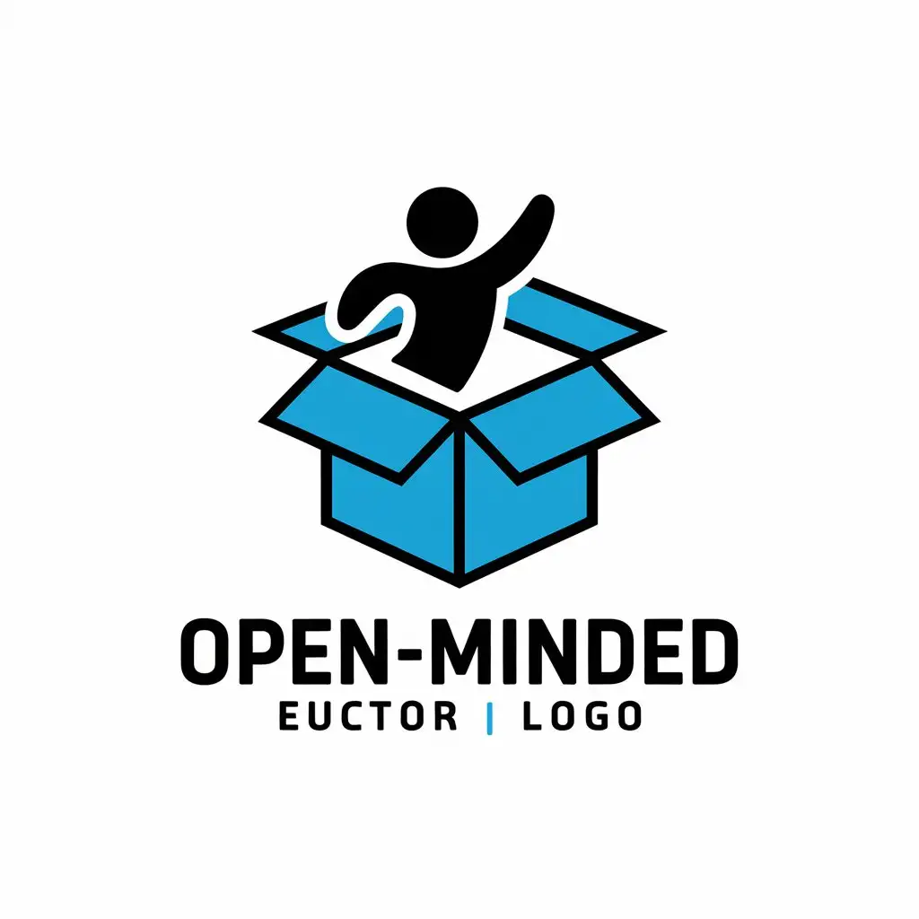 a vector logo design,with the text "Open-Minded", main symbol:JUMP OUT OF BOX,Moderate,be used in Education industry,clear background