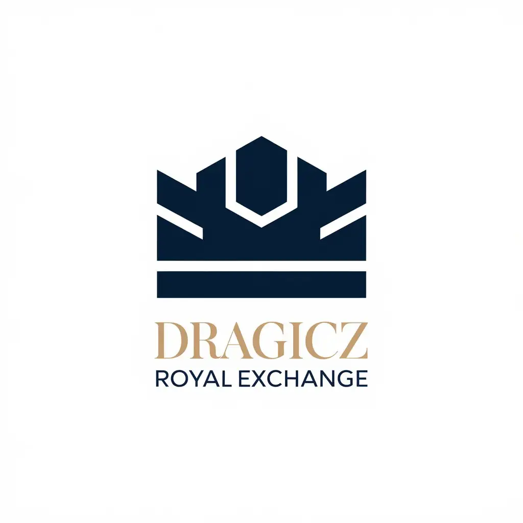 LOGO-Design-for-Dragicz-Royal-Exchange-Elegant-Crown-Emblem-with-Classic-Navy-Blue-and-Gold-Accents