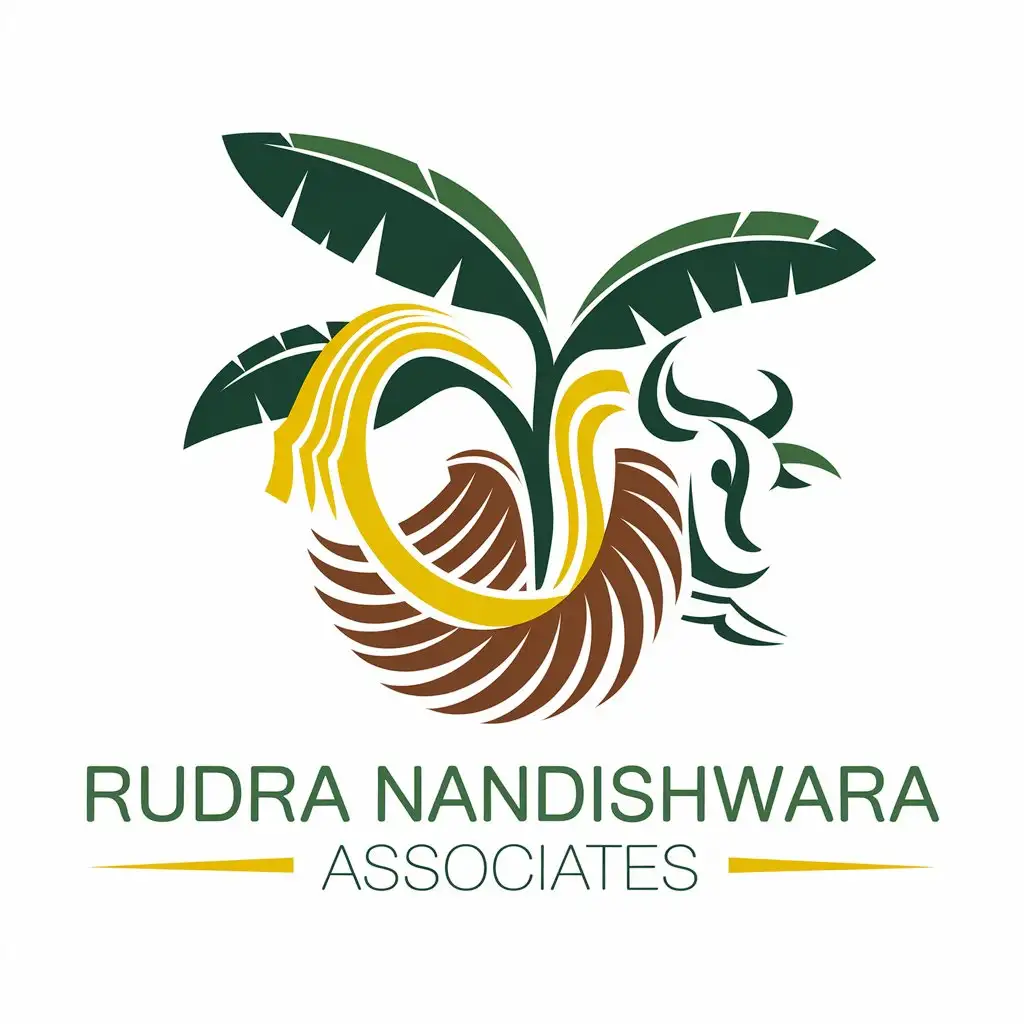 LOGO Design for Rudra Nandishwara Associates Banana Tree Fiber Strands and Bull Symbol with a Modern Aesthetic