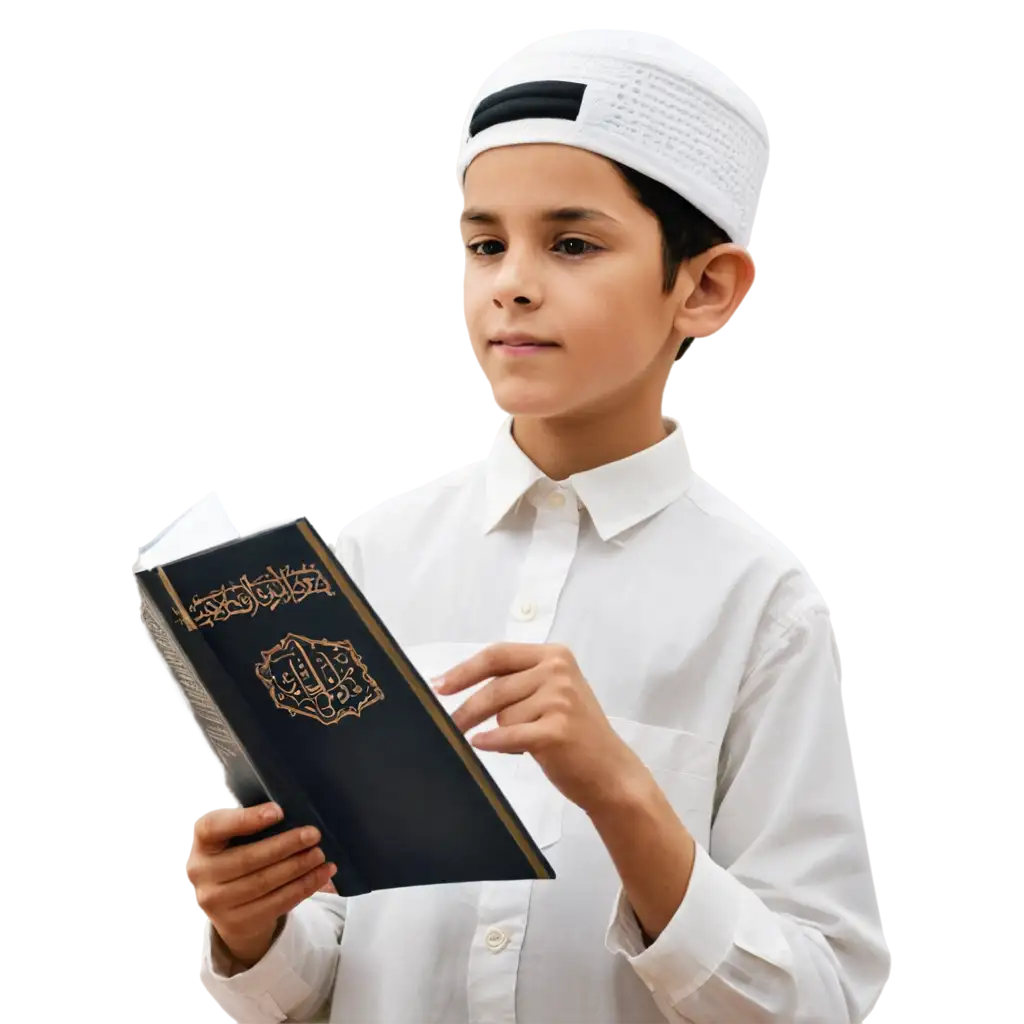 PNG-Image-of-10YearOld-Boy-Reading-Quran-in-Mosque-with-Islamic-Attire