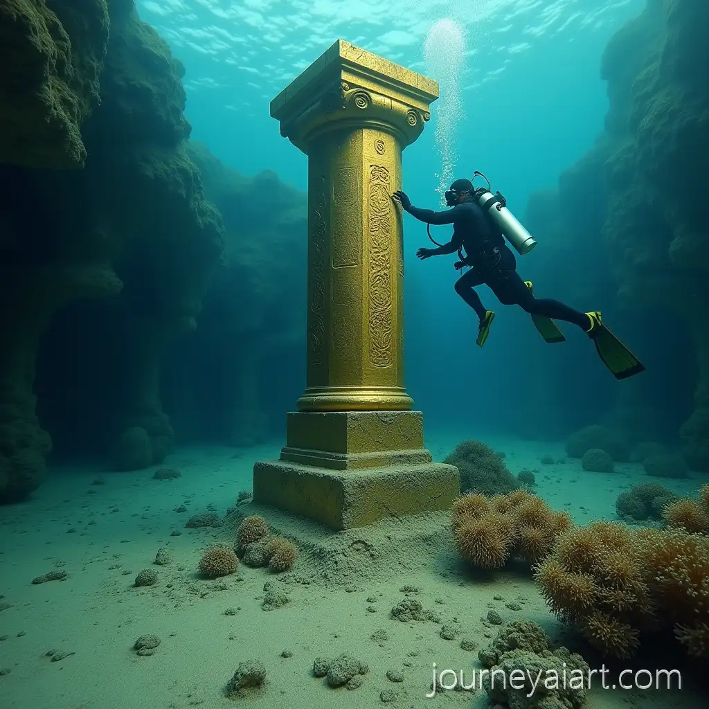 Sunken-Ancient-City-ReveAI-Image-Prompt-Expansionaled-by-Diver-with-Coral-and-Golden-Pillar