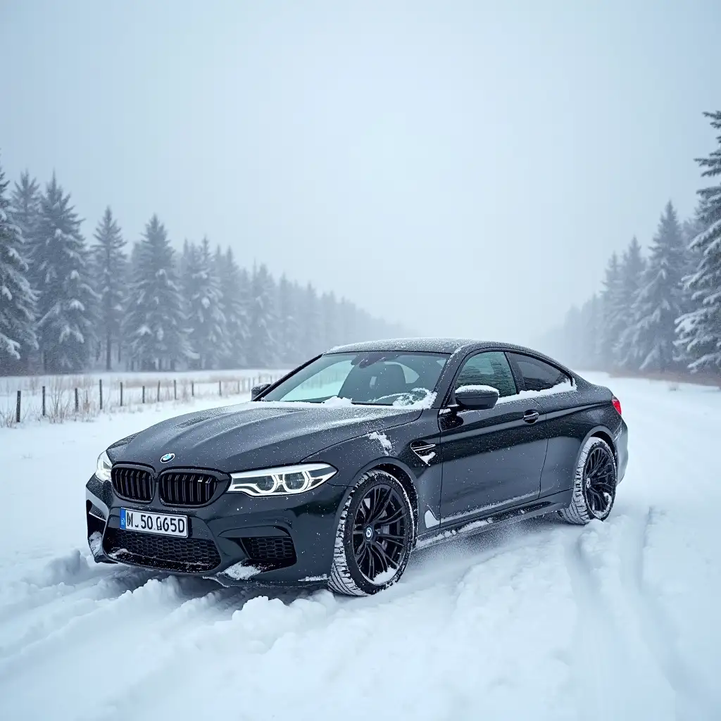 A bmw car in snowy region