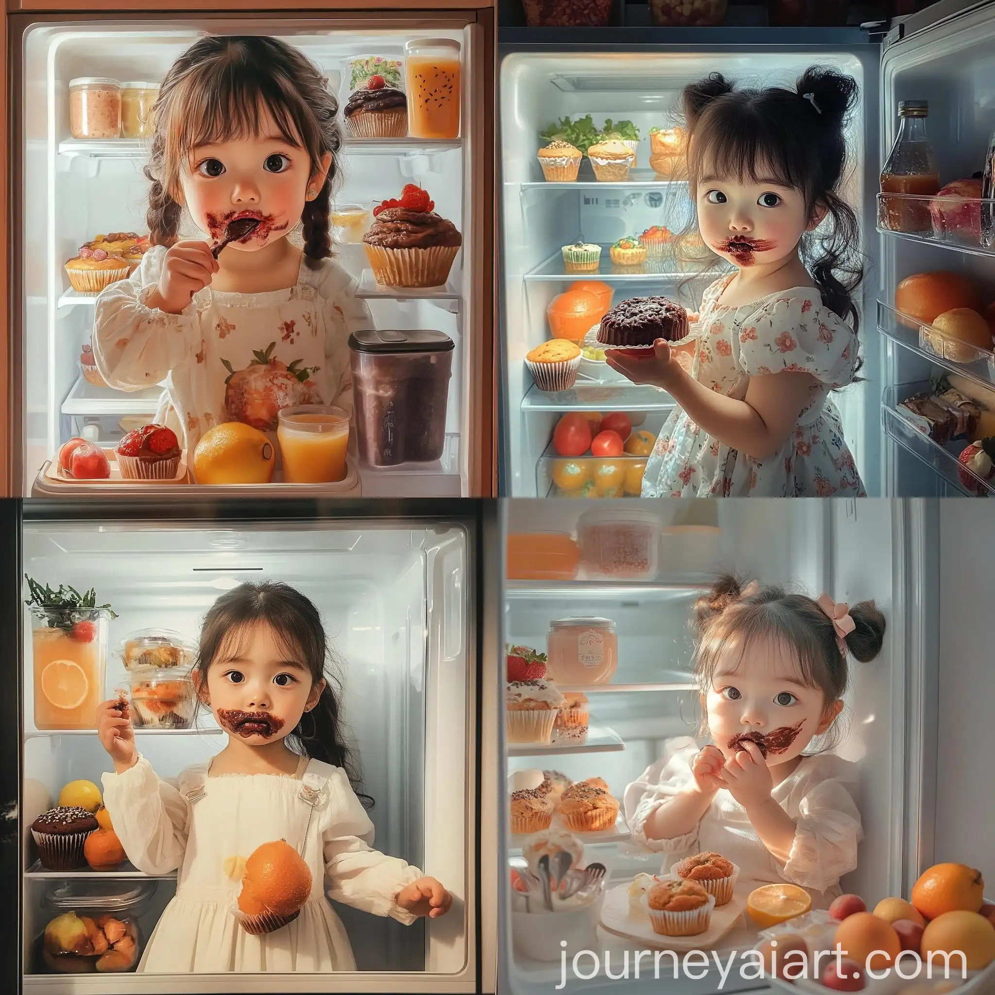 Adorable-Korean-Girl-with-Chocolate-Smear-at-Refrigerator