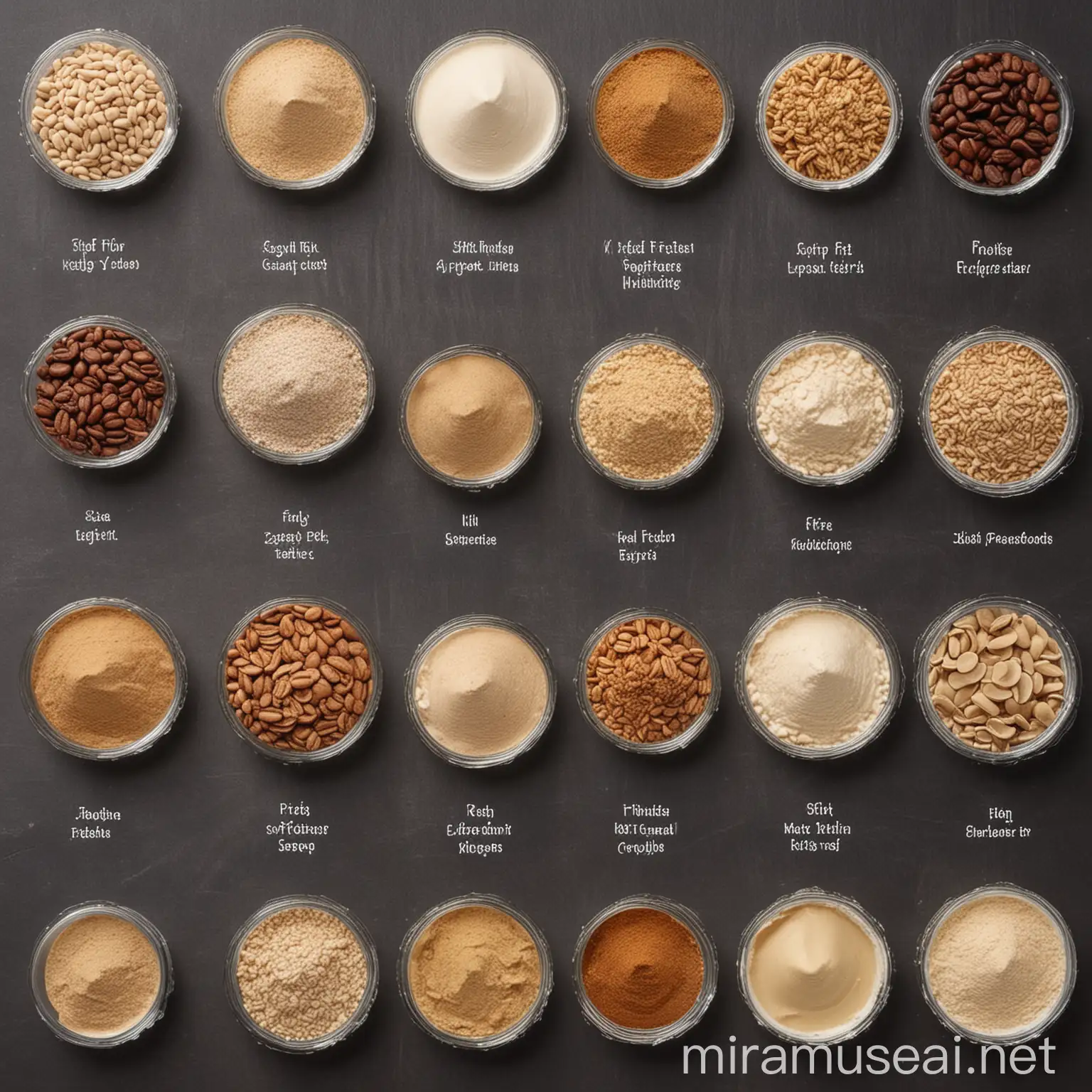 Assortment of Nutritional Powders and Extracts for Health Supplements