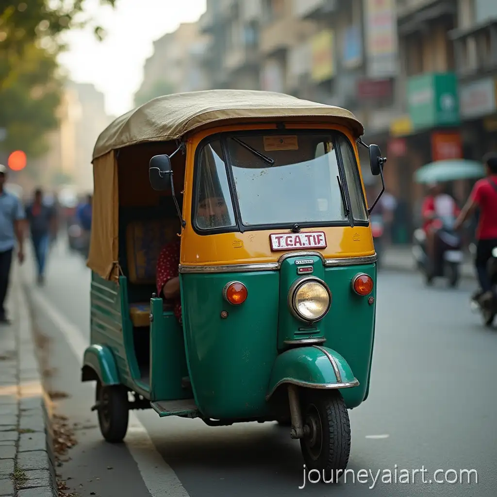 Angry-Cartoon-AutoRickshaw-with-Expressive-Face-in-Urban-Street-Scene