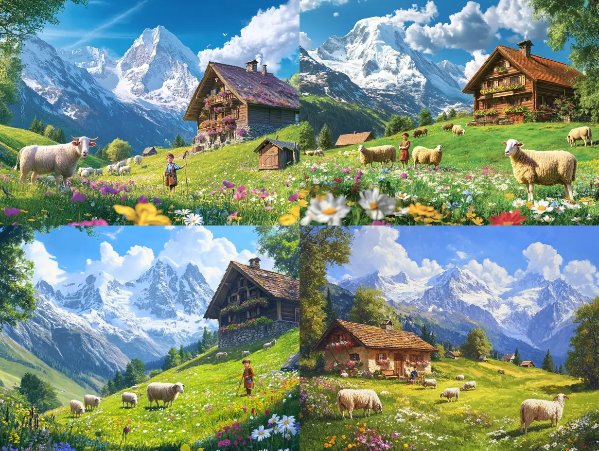 Young-Shepherd-Boy-Overlooking-Sheep-in-a-Picturesque-Swiss-Mountain-Farm