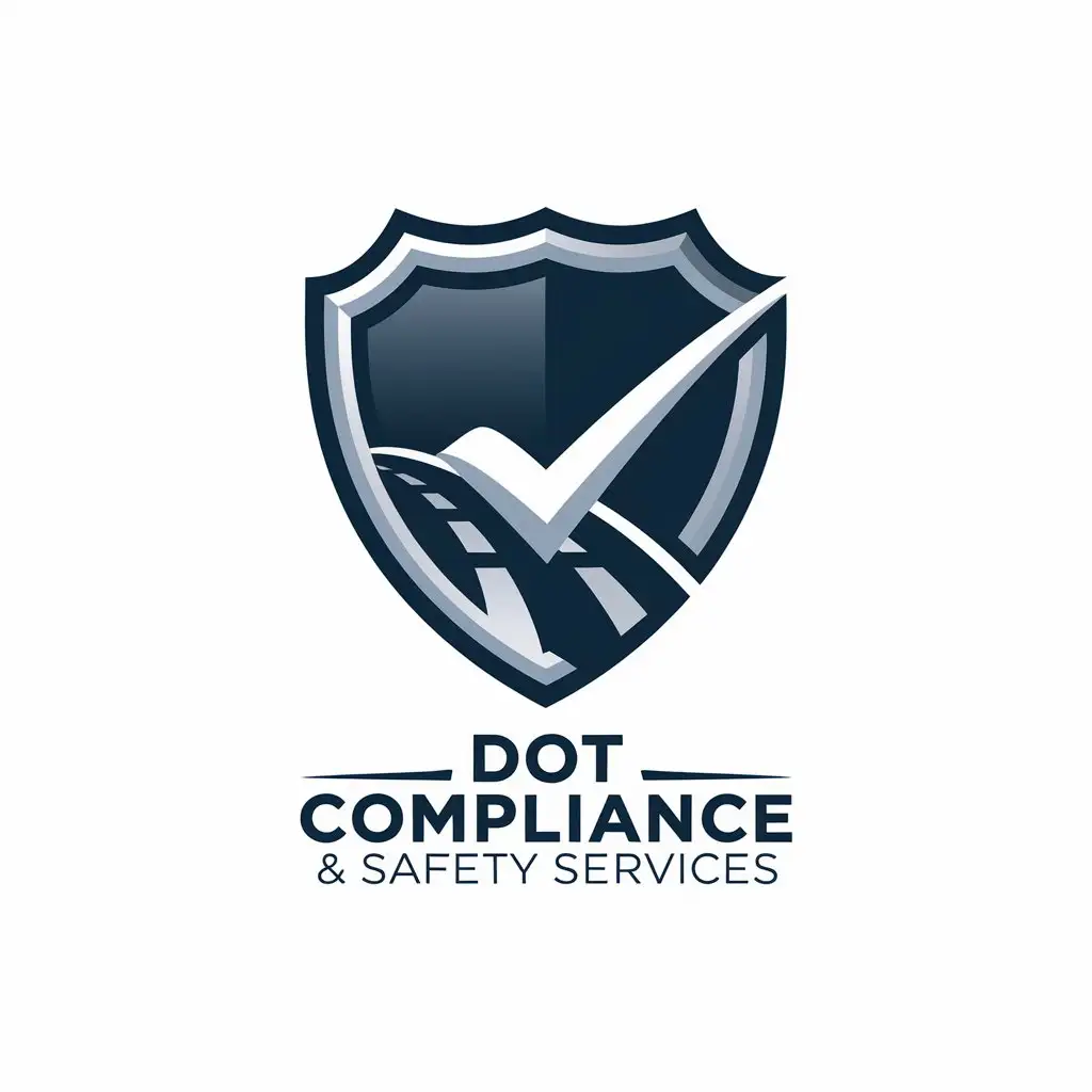 LOGO Design for DOT Compliance Safety Services Navy Blue Silver White with Shield and Road Elements