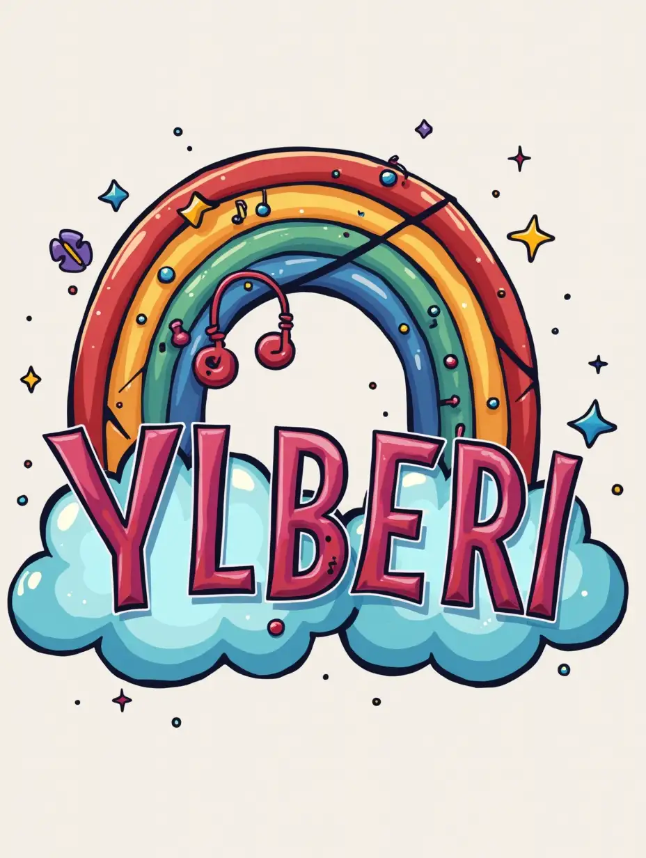 a logo for kids festival named YLBERI with rainbow and music key