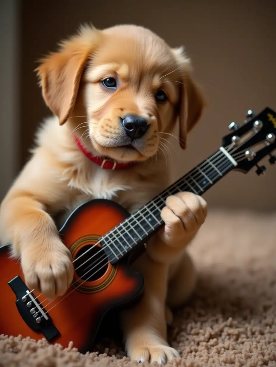 Puppy playing guitar