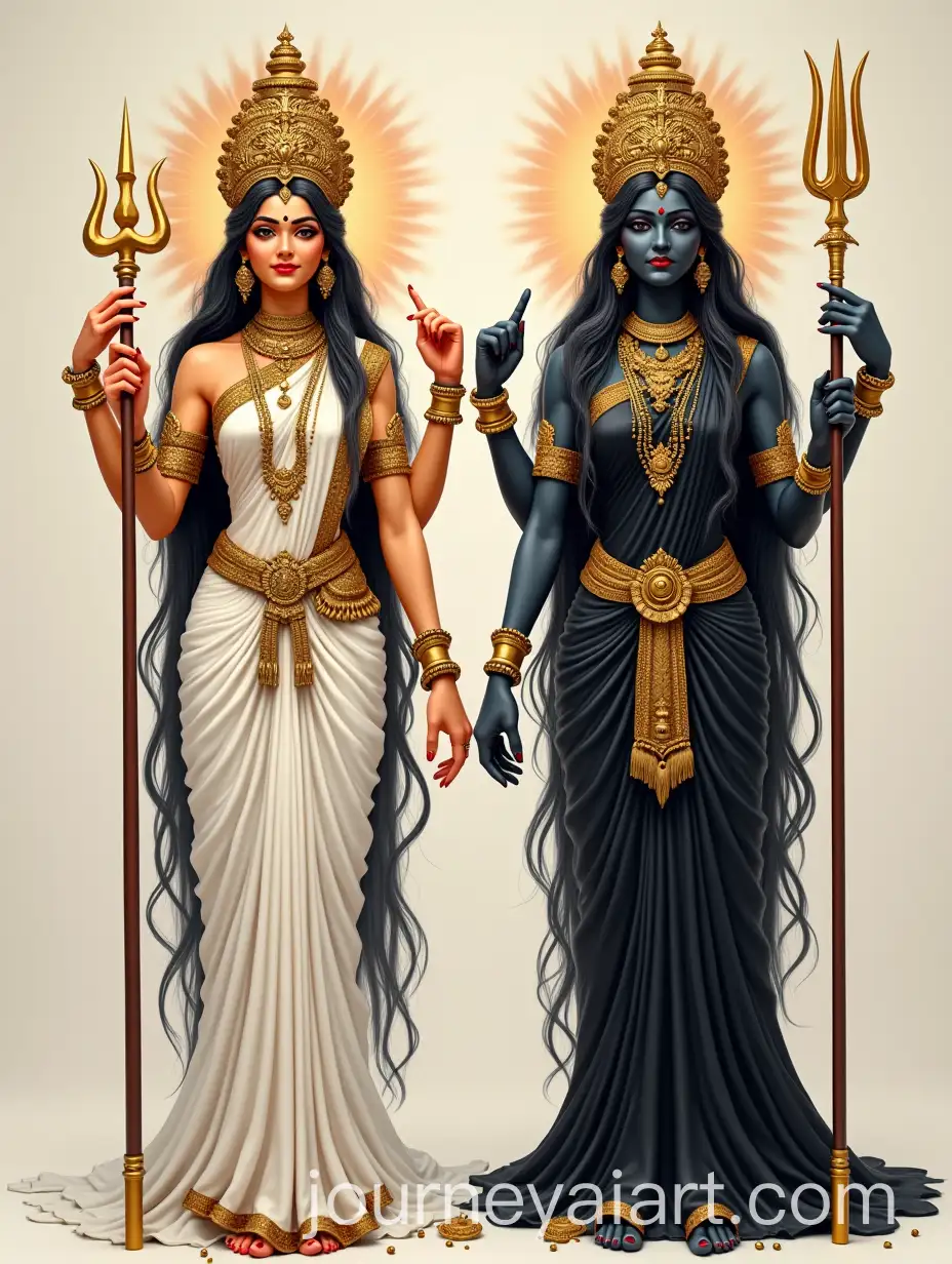 Indian-Goddesses-Gauri-and-Kali-Standing-in-Divine-Power
