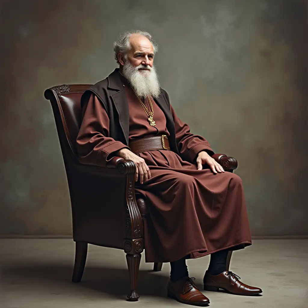 photo of a cleric sitting relaxed in a chair standing and walking