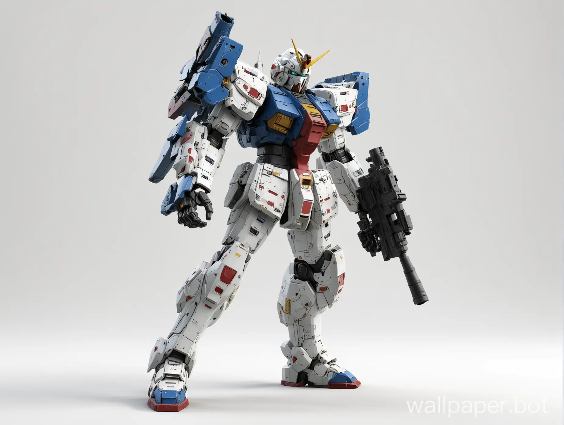 3d mobile suit gundam, white background,holding bazooka