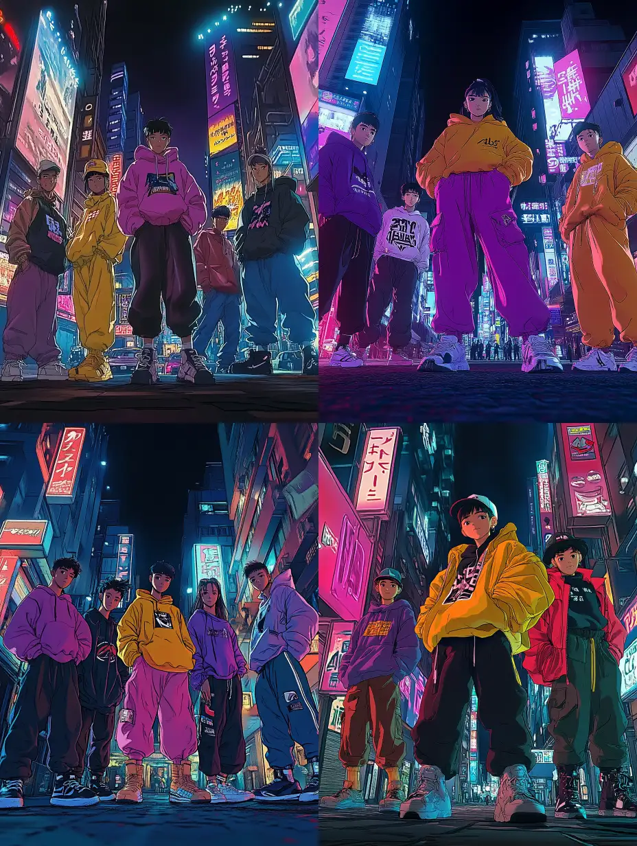 Trendy-Street-Crew-in-Neon-Cyberpunk-City-1990s-Anime-Ghibli-Style