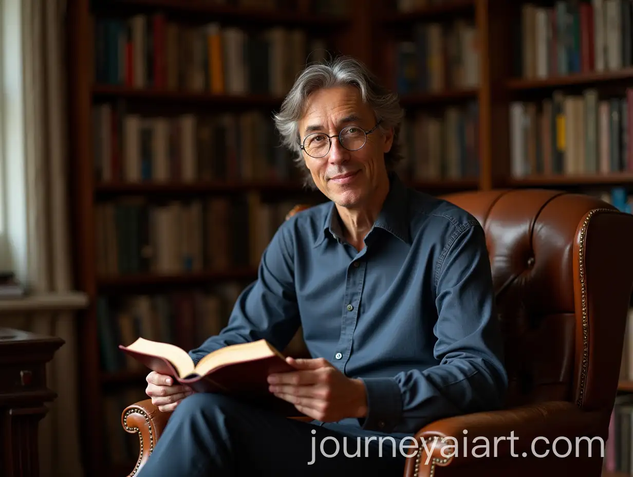 Author-in-Library-Holding-Best-Book-Ever-Written