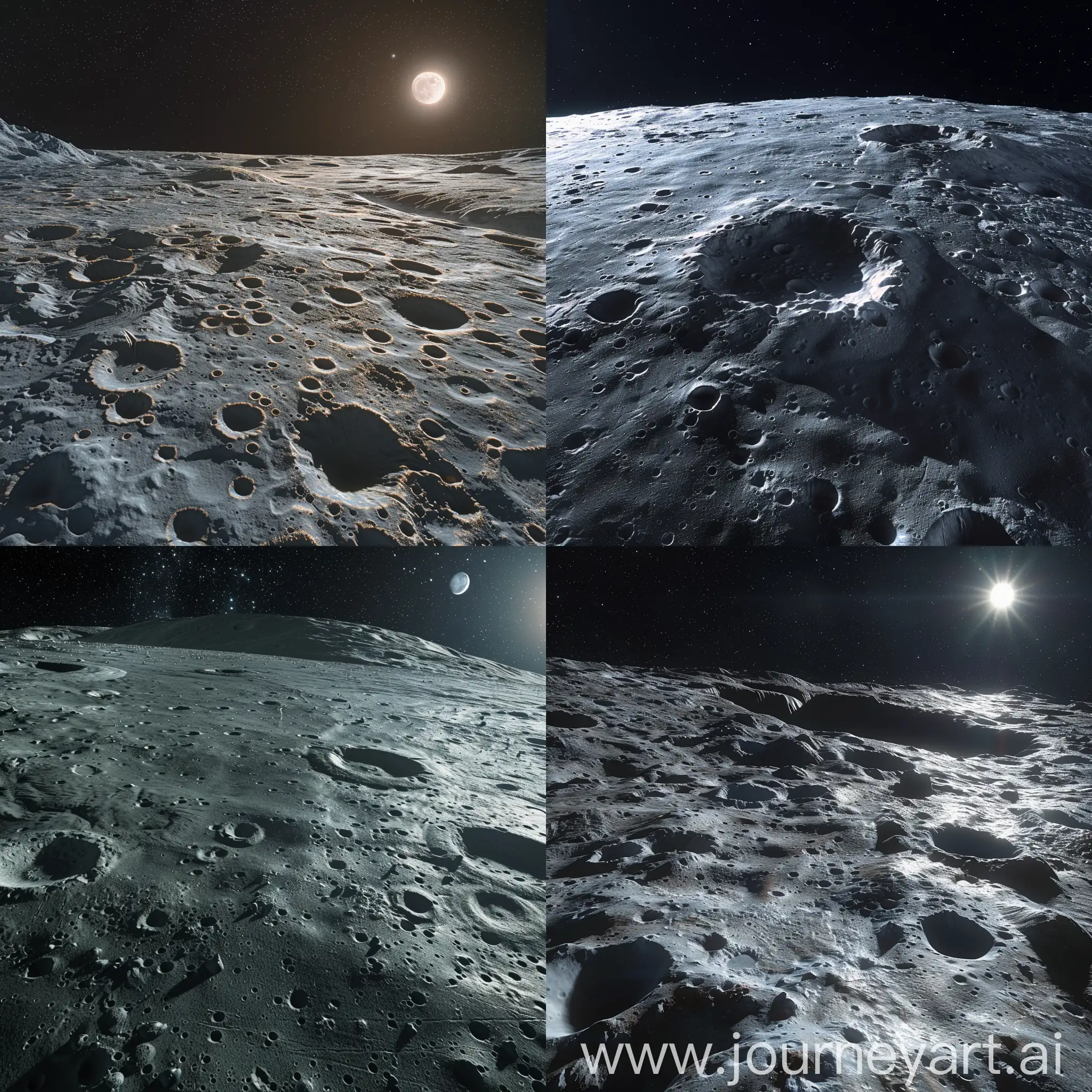 Moon-Surface-with-Meteorite-Craters-and-Mountain-Ranges