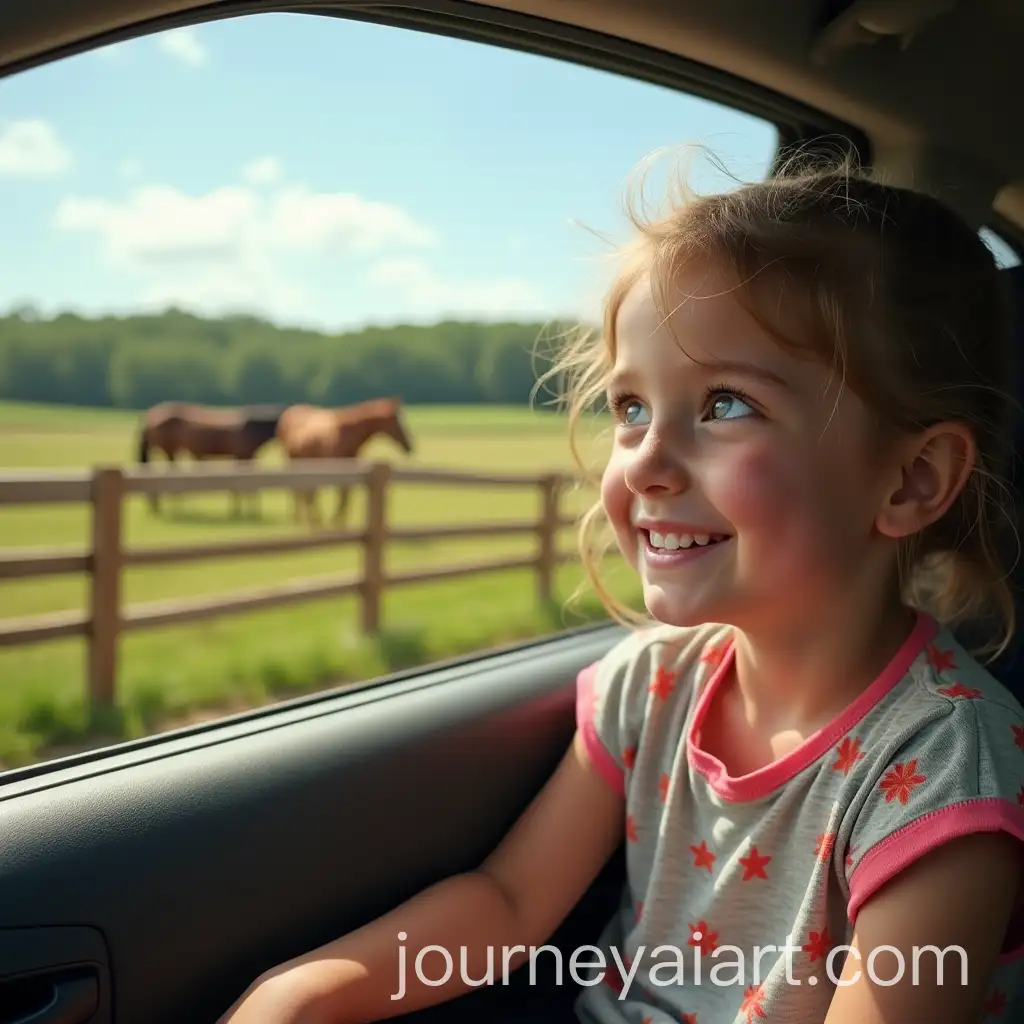 Cheerful-Girl-GazingAI-Image-Prompt-Expansion-Out-the-Car-Window-at-a-Horse-Farm