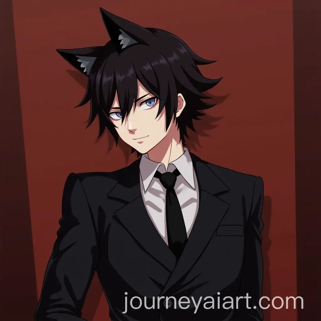 Eren-Yeager-Anime-Character-in-Black-Suit-at-Party-Hall-with-Wolfcut-Hairstyle