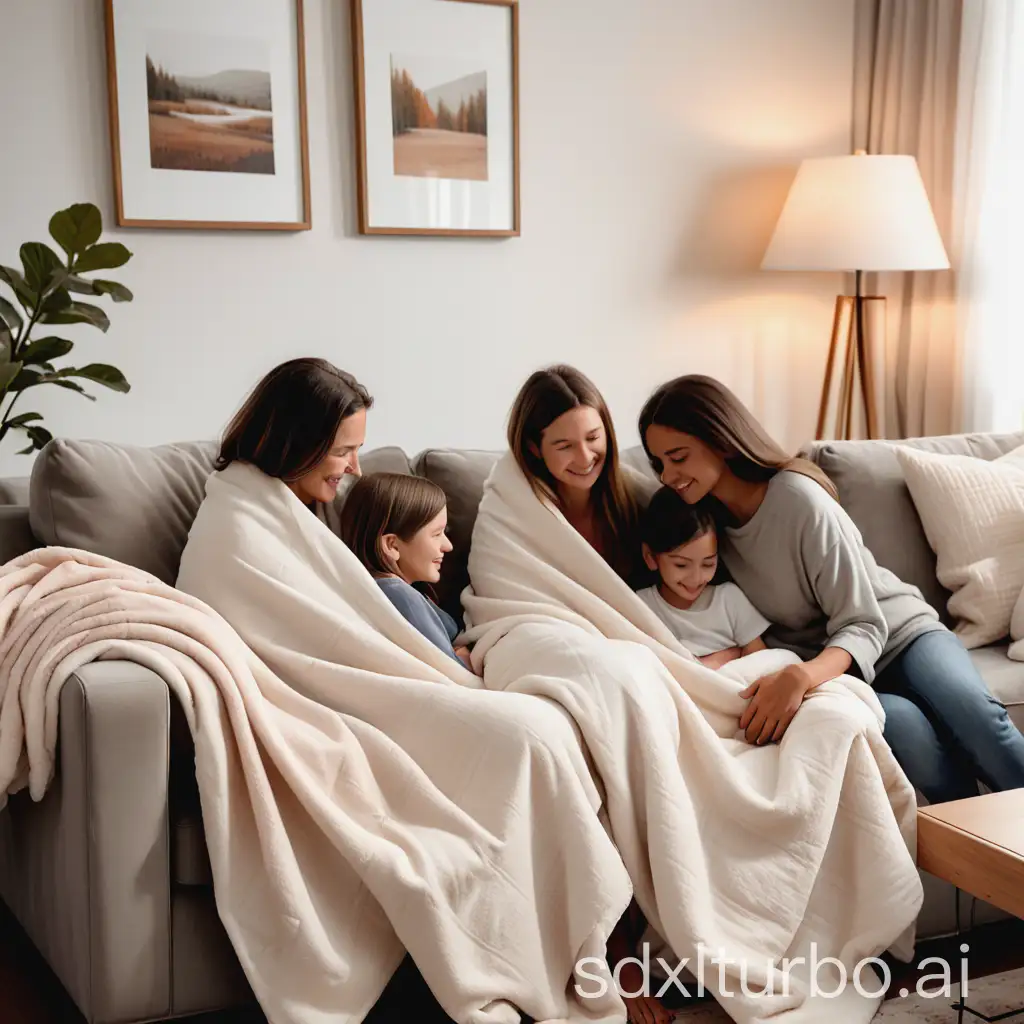 Cozy-Family-Snuggling-with-Freshly-Laundered-Blankets-in-Living-Room