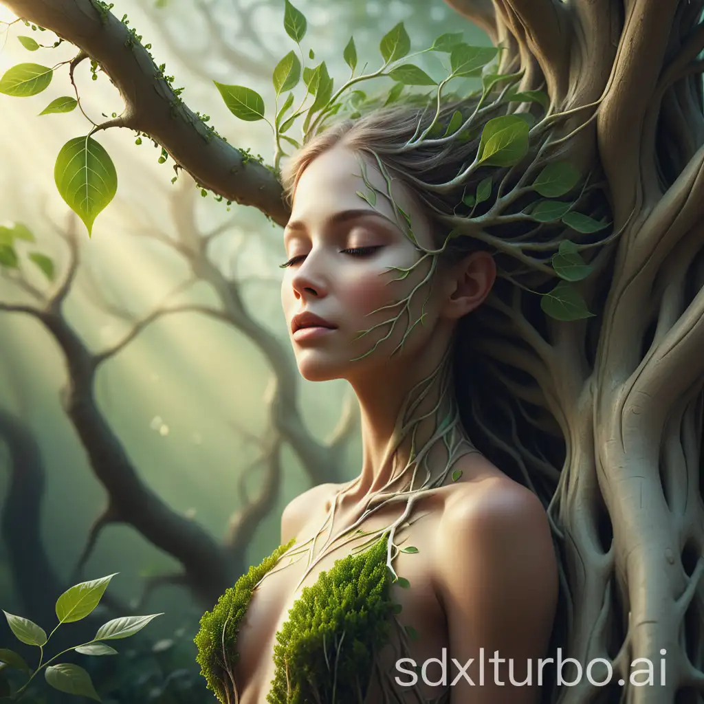 Serene-Woman-Transforming-into-a-Majestic-Tree-with-Leaves-and-Branches