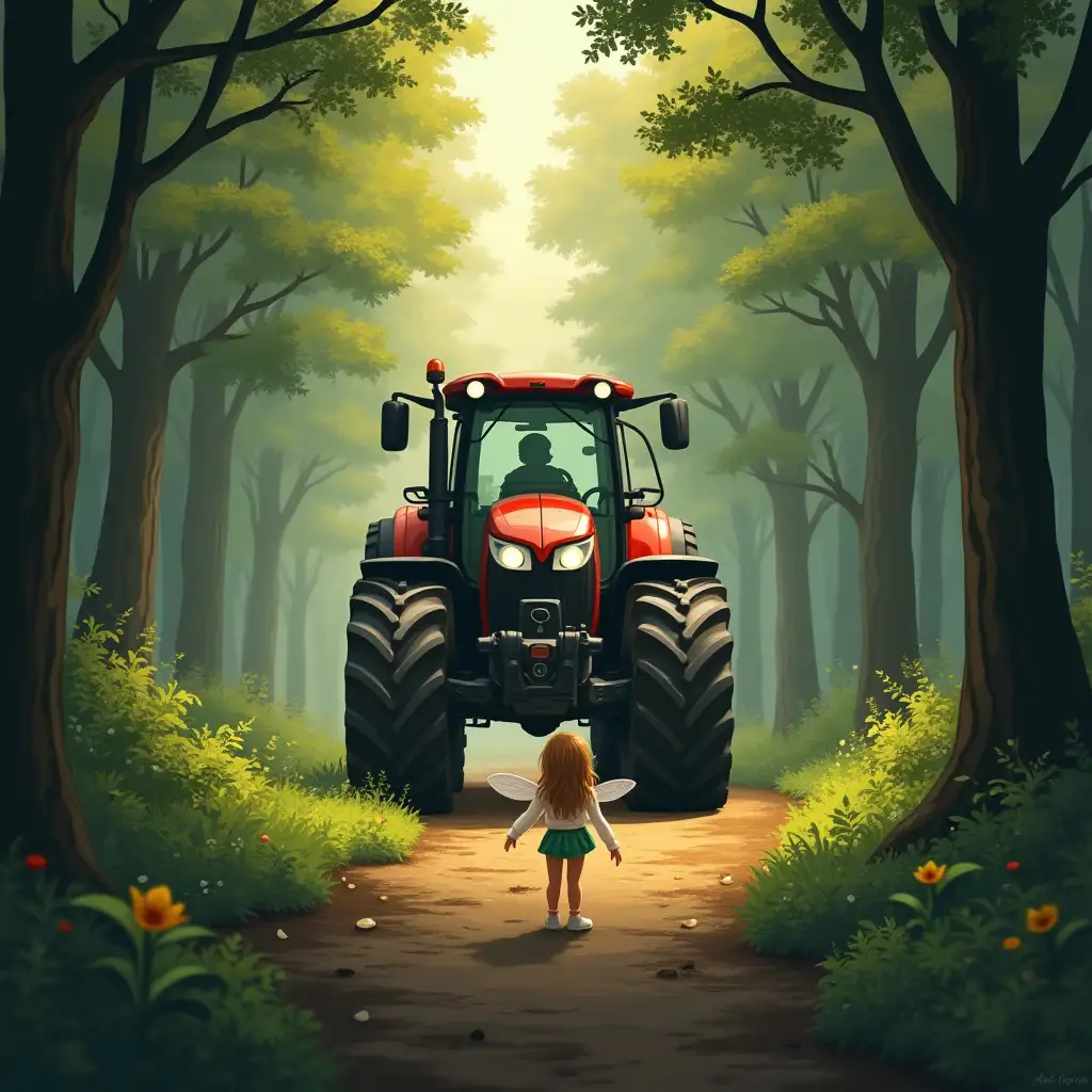 Fairy-Stopping-a-Tractor-in-the-Forest