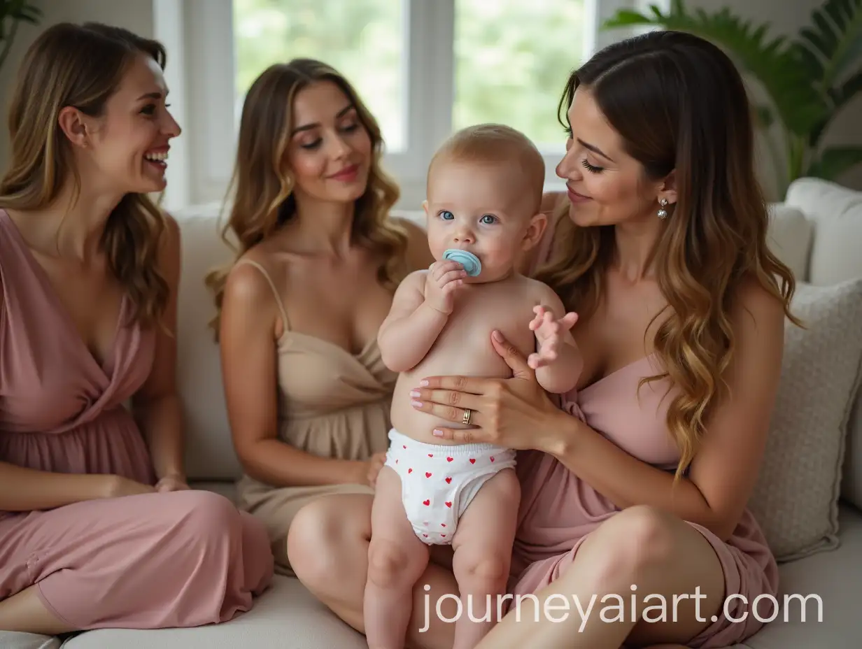Mom-and-Friends-Playing-with-Baby-Boy-in-Living-Room-Gathering