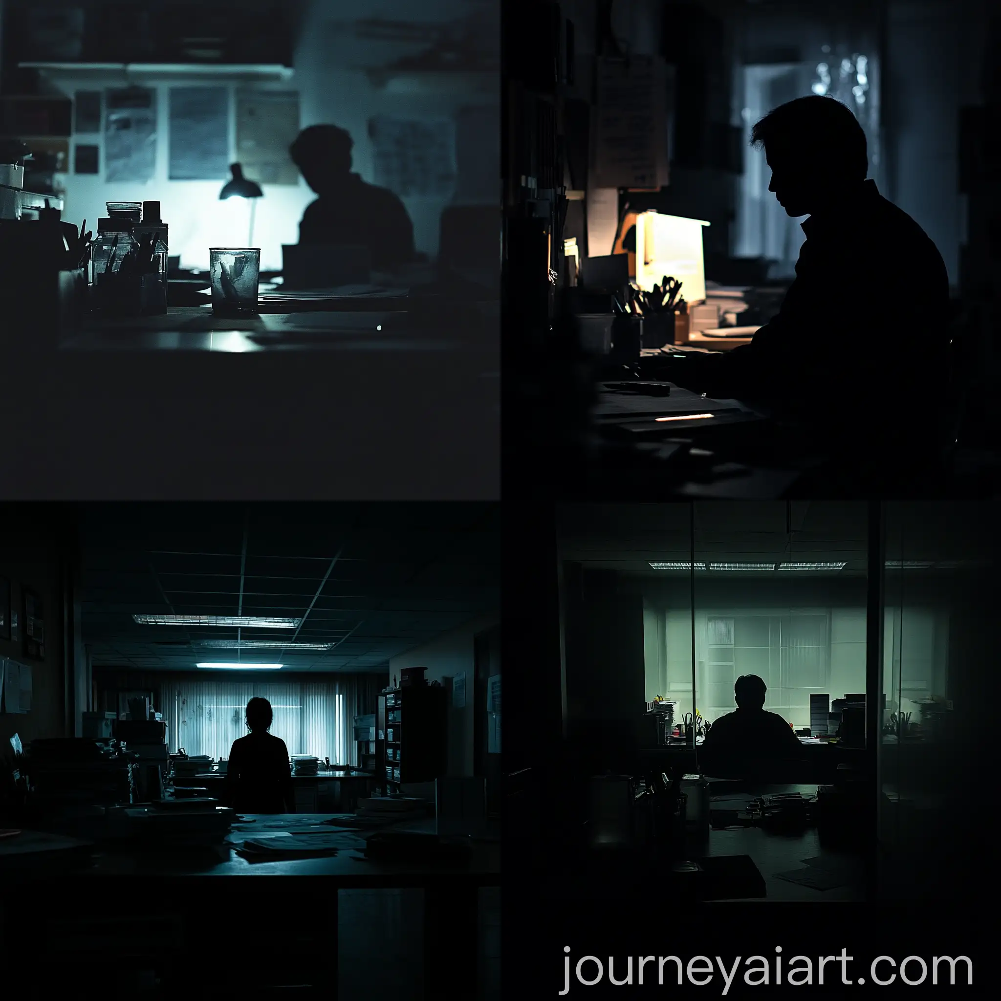 Shadowy-Silhouette-in-Dimly-Lit-Office-at-Night